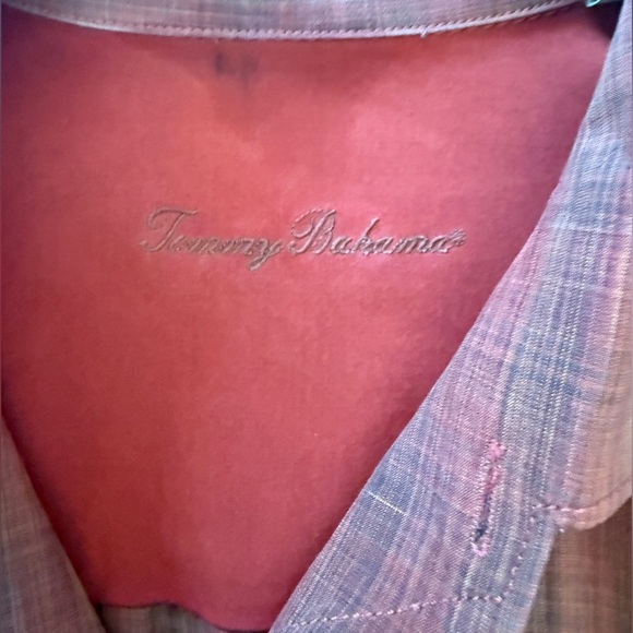 Tommy Bahama Silk Wool Shirt L Burnt Orange Plaid Embroidered Floral Details - Picture 9 of 10